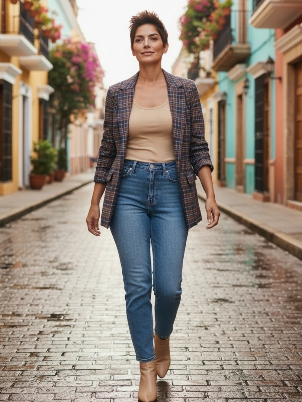 LOFT Navy and Rust Plaid Blazer